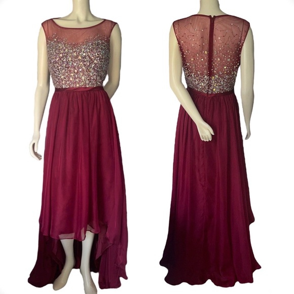 Cinderella Divine Burgundy Hi-Low Prom Dress 16 Beaded Sequins Formal Gown
✨ - Picture 4 of 17